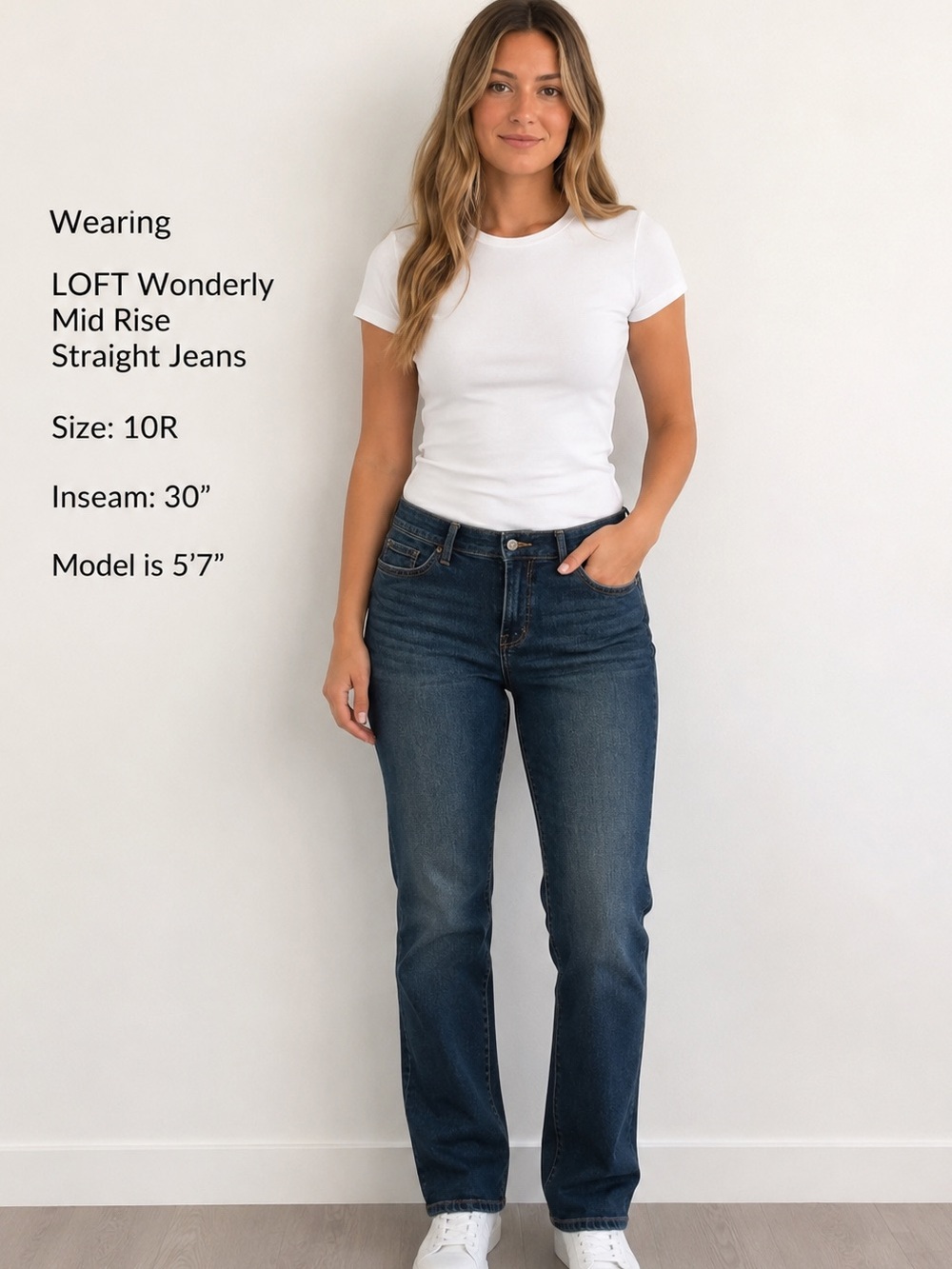 LOFT Wonderly Mid Rise Straight Jeans 10R Dark Wash Stretch Classic Denim